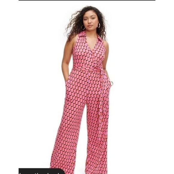 Women's Collared Sleeveless Pink Modern Geo Jumpsuit - DVF for Target , 1x - Picture 1 of 7
